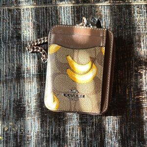 Coach Brown and Yellow Key Card Holder